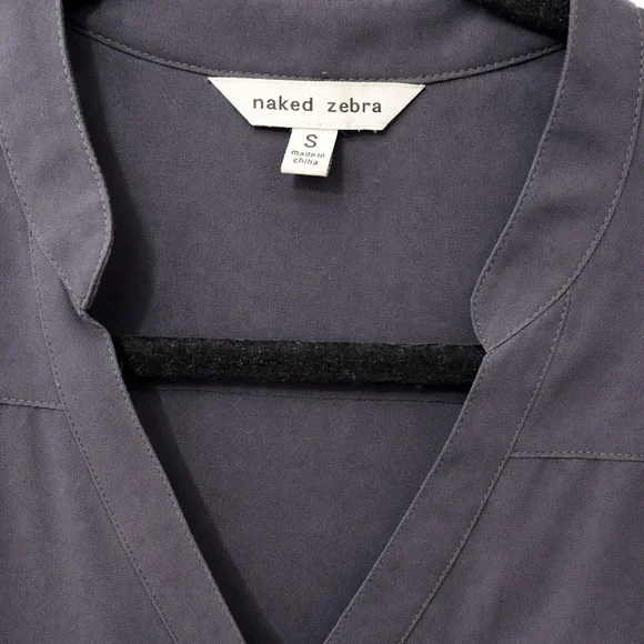 Naked Zebra Slate Gray V-Neck Mini Shirt Dress Tab Sleeve Sexy Chic - Picture 4 of 4